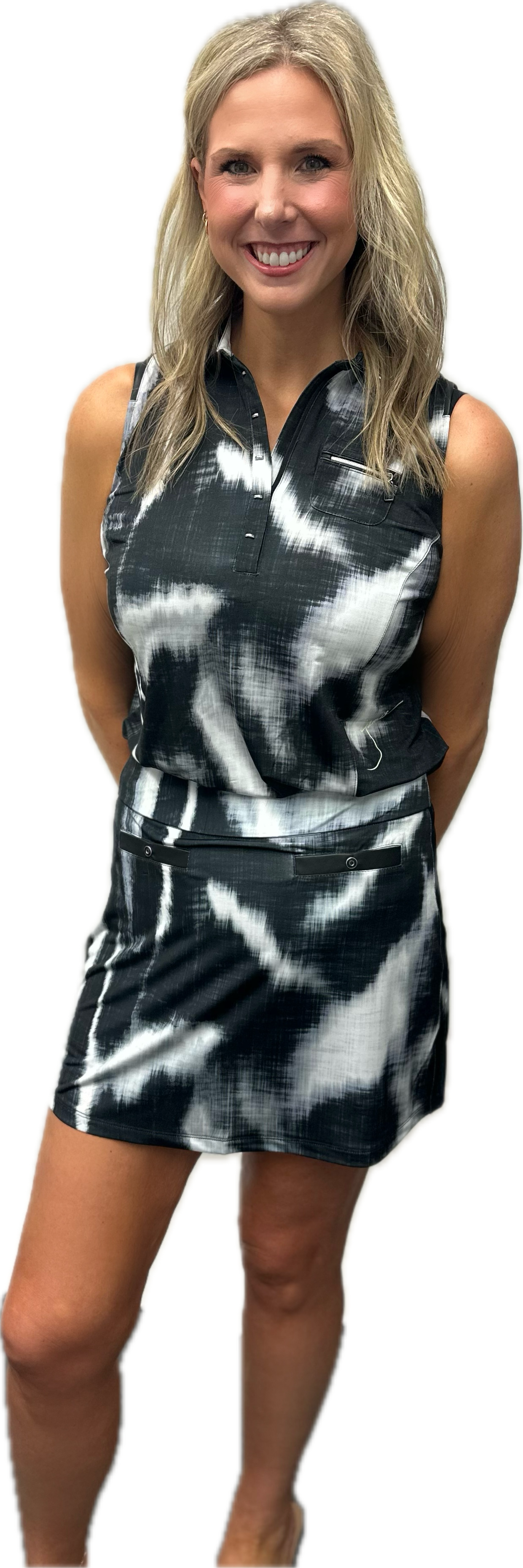 Jamie Sadock Black/White Women's Batik Lightweight 16" Print Skort-Black and White