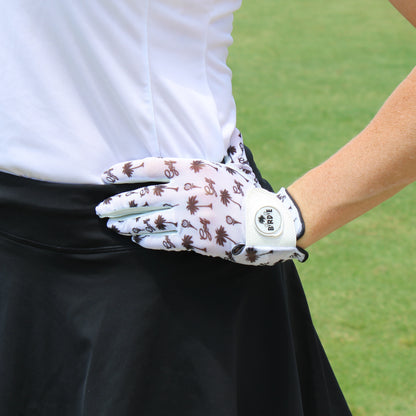 BOG Golf Glove Printed Lycra and Leather palm with Matching Ballmarker-Black Birdie