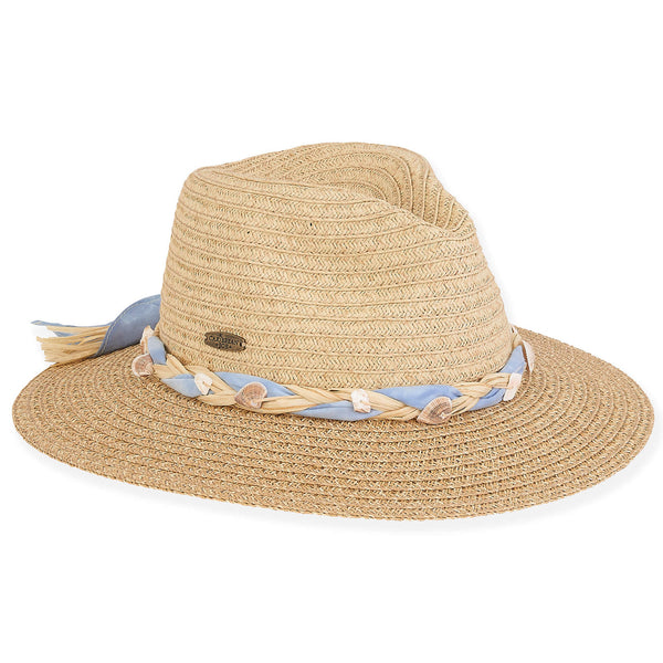 Sun N Sand Caribbean Joe White Safari Hat with Shell Trim