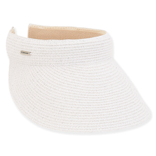 Sun N Sand Braided 4" Sparkly Paper Braided Brim Clip On Visor-White, Natural, Brown, and Gray