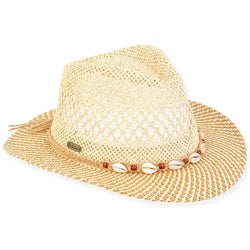 Sun N Sand Chorrollos  Women's Paper Straw Safari Hat with Shell Trim