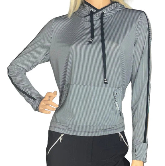 Jamie Sadock Basic Sun Protection with Hoodie Long Sleeve Sun Shirt-Black/White Stripes