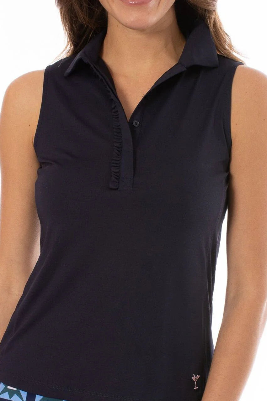 Golftini Ruffle Tech Sleeveless Shirt-Navy