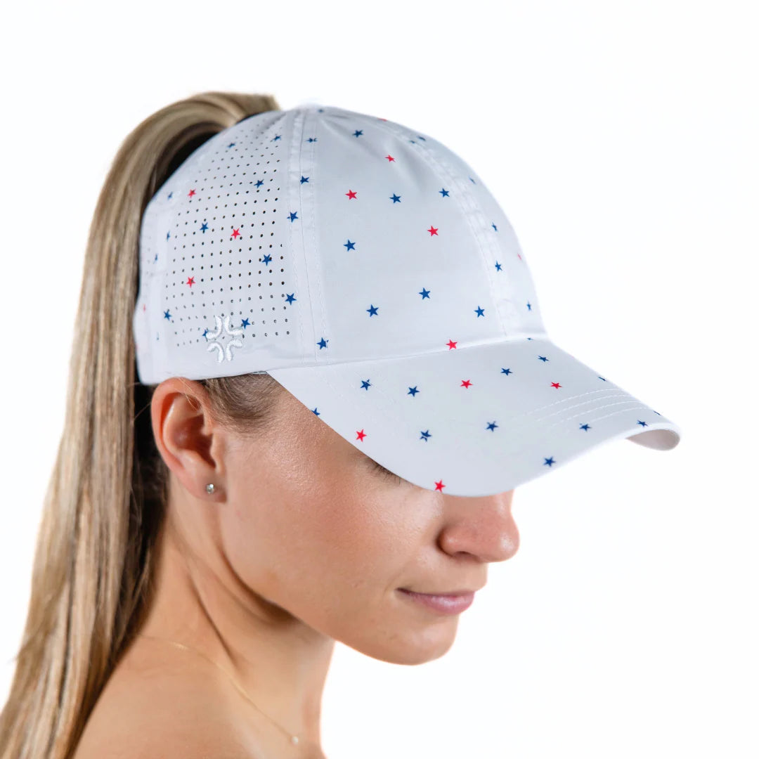 VimHue Women's Lightweight Fit Caps with Pony Opening-Sun Goddess Style-Red/Navy Star Print