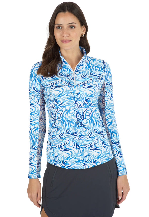 IBKUL Kinsley Long Sleeve Mock Neck Sun Protection Shirt-Blue/Peri