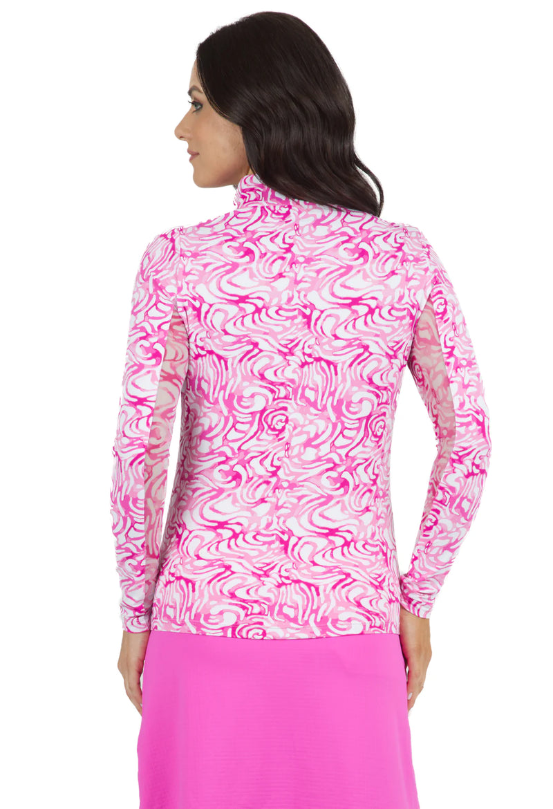 IBKUL Kinsley Long Sleeve Mock Neck Sun Protection Shirt-Hotpink/Candypink