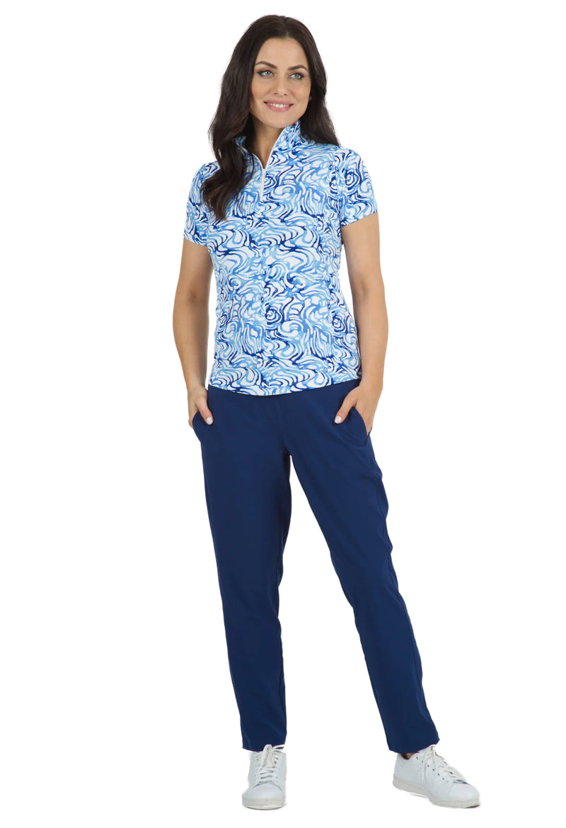 IBKUL Kinsley Women's Short Sleeve Golf Sun Shirt- Blue/Peri