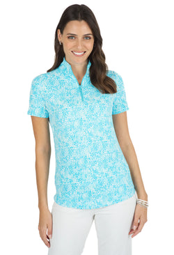 IBKUL Abstract Skin Women's Short Sleeve Golf Sun Shirt- Turq