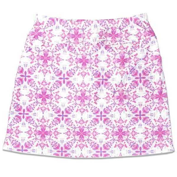 Bskinz Women's Knit Printed Stretch 18" Pull-On Skort-Pink Pizazz