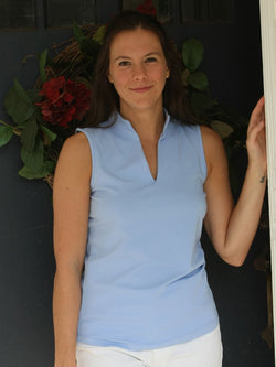 Ana Clare "Hadley" Sleeveless Cotton Blend Solid Shirt-White, Pink, Periwinkle, Lime, Hot Pink, Aqua