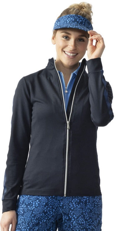 Daily Sport-Solid Knit Long Sleeve Zip Jacket-Navy