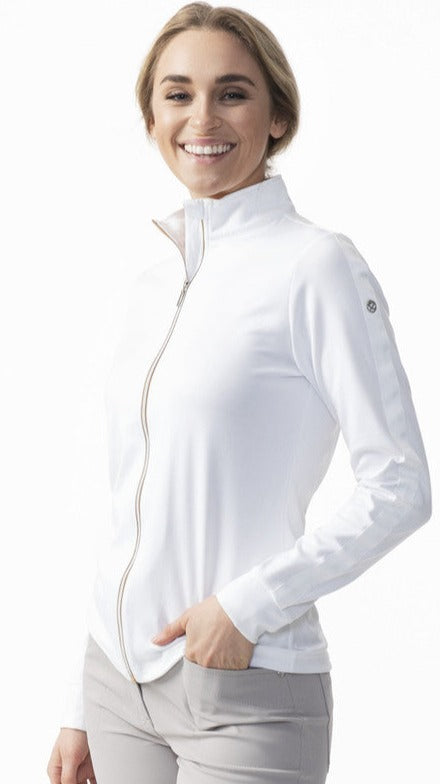 Daily Sport-Solid Knit Long Sleeve Zip Jacket-White