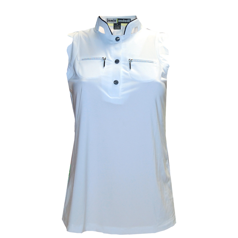 Jamie Sadock Basic Collection: Ruffled Edge Solid Sleeveless Shirt-White