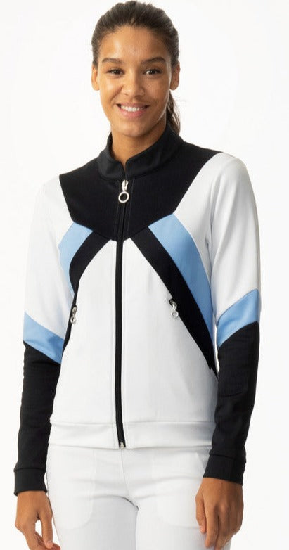 Daily Sport-Colorblock Knit Long Sleeve Zip Jacket-White/Navy/Blue