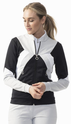 Daily Sport-Colorblock Knit Long Sleeve Zip Jacket-Black/White/Grey