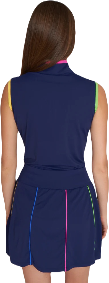 Gottex 16" Pull On Knit Multi Colored Piping Skort- Navy