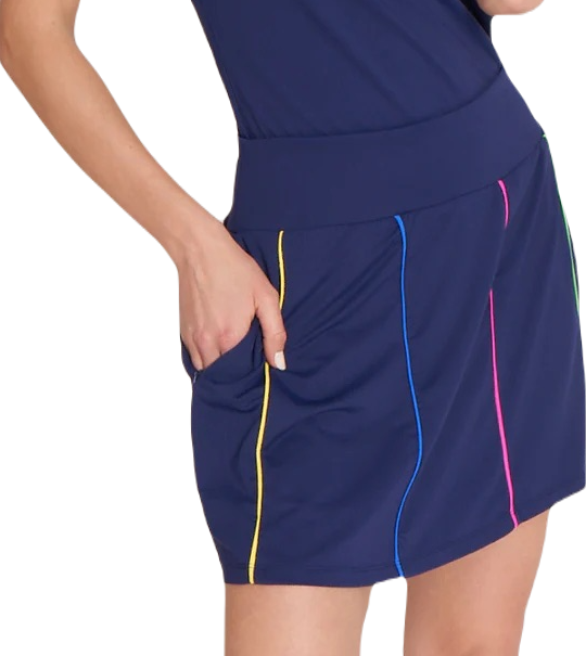 Gottex 16" Pull On Knit Multi Colored Piping Skort- Navy