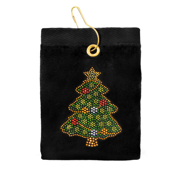 Navika Sparkly Women's Black Golf Towel-Christmas Tree