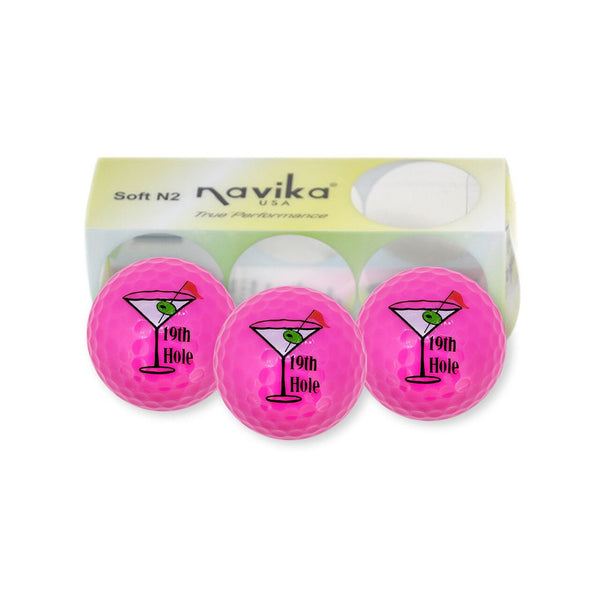 Navika Assorted 19th Hole Printed Pink Golf Balls-3 pack