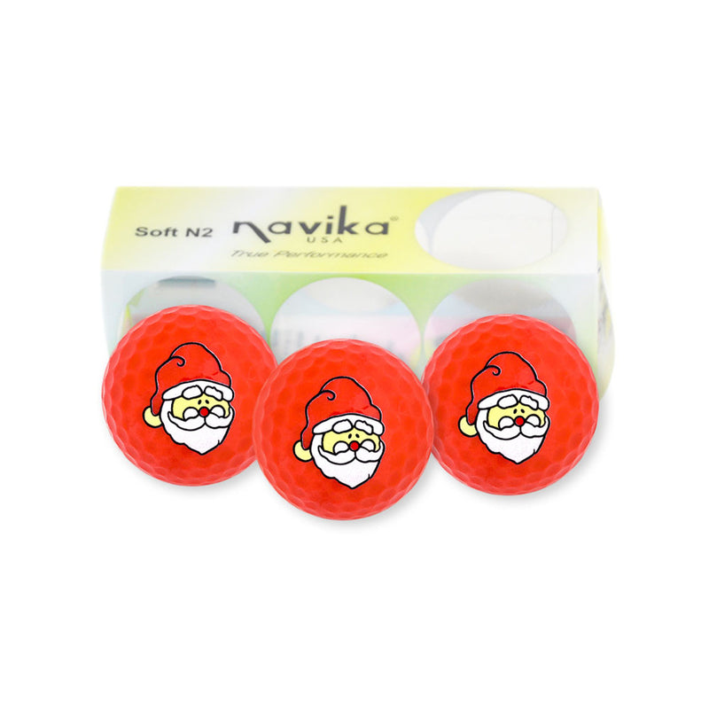 Navika Assorted Santa Printed on Red Golf Balls-3 pack