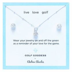 Chelsea Charles Golf Goddess Silver Golf Ball Necklace and Earrings Gift Set