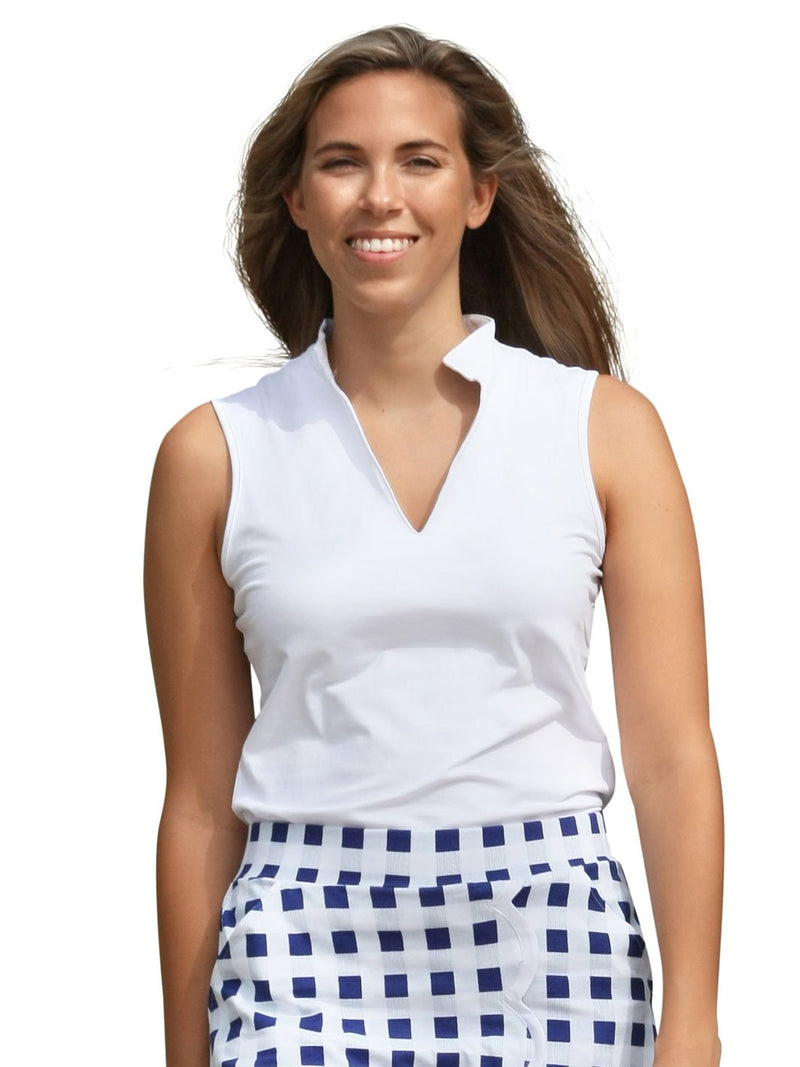 Ana Clare "Hadley" Sleeveless Cotton Blend Solid Shirt-White, Pink, Periwinkle, Lime, Hot Pink, Aqua