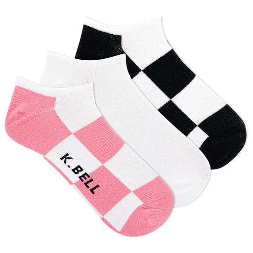 K. Bell Women's Big Checker Repreve No Show Sock 3 Pair Pack