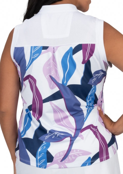 Nancy Lopez Plus Bahama Printed Sleeveless Shirt-White