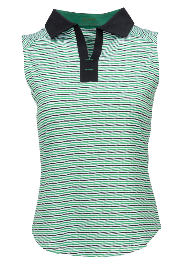 Nancy Lopez PLUS Shift Sleeveless Shirt-Black and Green Print