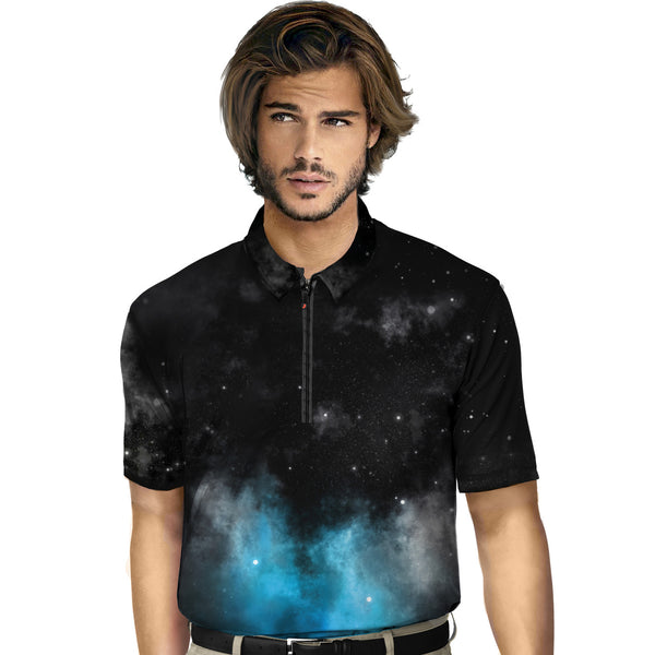 Jamie Sadock Mens Space Golf Shirt-Black and Cyan