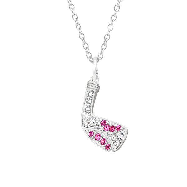 Navika Golf Club Charm Necklace with Swarovski Crystals-Pink