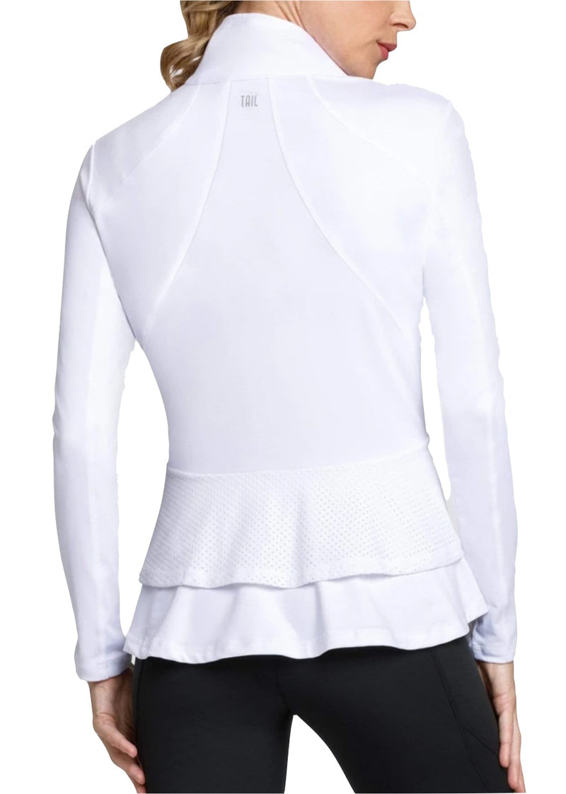 Tail Activewear Basic Rachel Ruffle back Fashion Knit Jacket- White