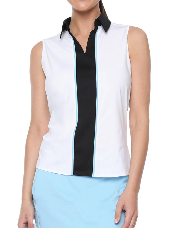 Belyn Key Sandy Colorblock Sleeveless Shirt-White/Black/Sky
