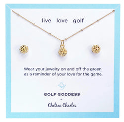 Chelsea Charles Golf Goddess Gold Golf Ball Necklace and Earrings Gift Set
