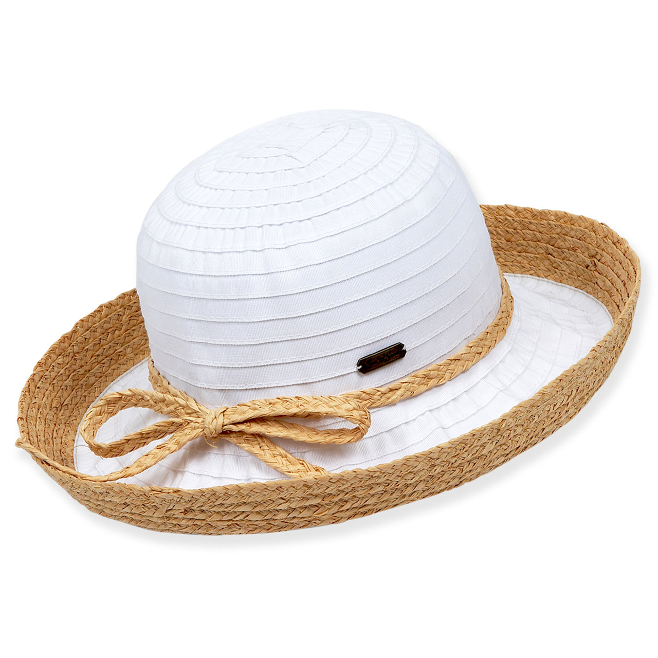 Sun N Sand Ribbon and Raffia Hat-White, Natural, and Black
