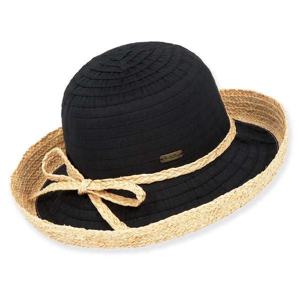 Sun N Sand Ribbon and Raffia Hat-White, Natural, Turquoise, and Black