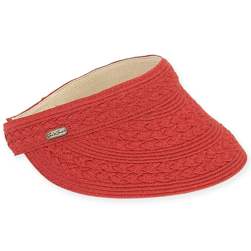 Sun N Sand Paper Braid 4" Velcro Visor-Natural, Red, Navy, White