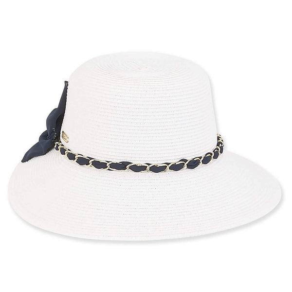 Sun N Sand Backless Paper Braid Straw Hat-White with Navy Trim