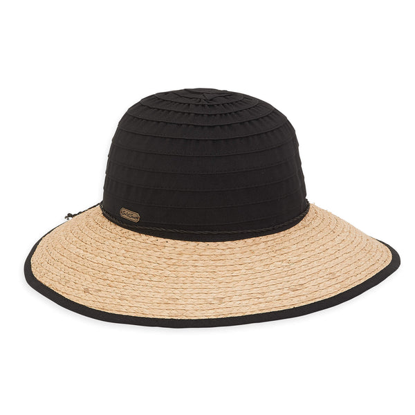 Sun N Sand Raffia and Ribbon Two Tone Straw Hat-Black or White