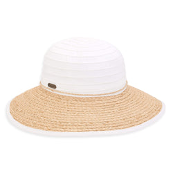 Sun N Sand Raffia and Ribbon Two Tone Straw Hat-Black or White