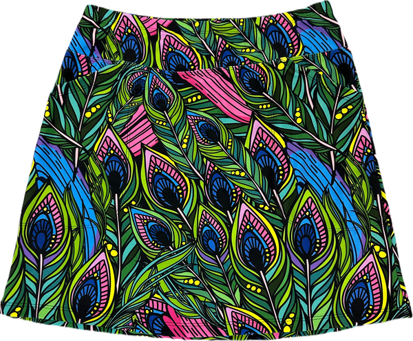 Bskinz Women's Knit Printed Stretch 18" Pull-On Skort-Peacock Paisley