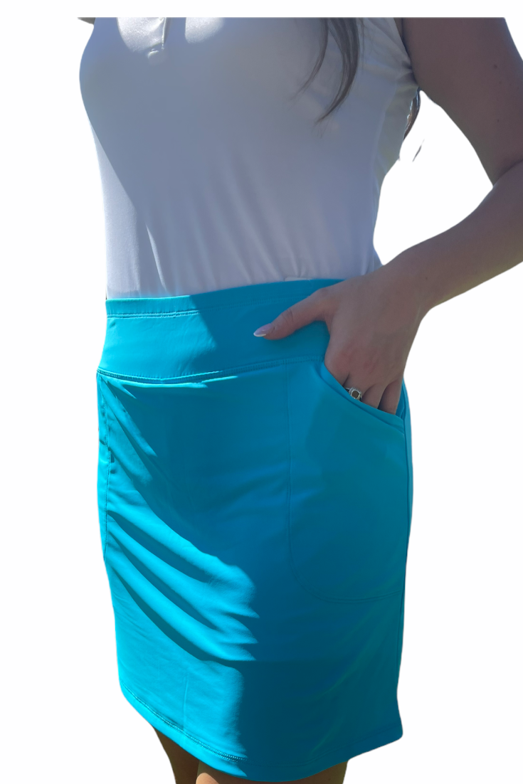 Bskinz Women's Knit Solid Stretch Pull-On 18" Skort-Turquoise