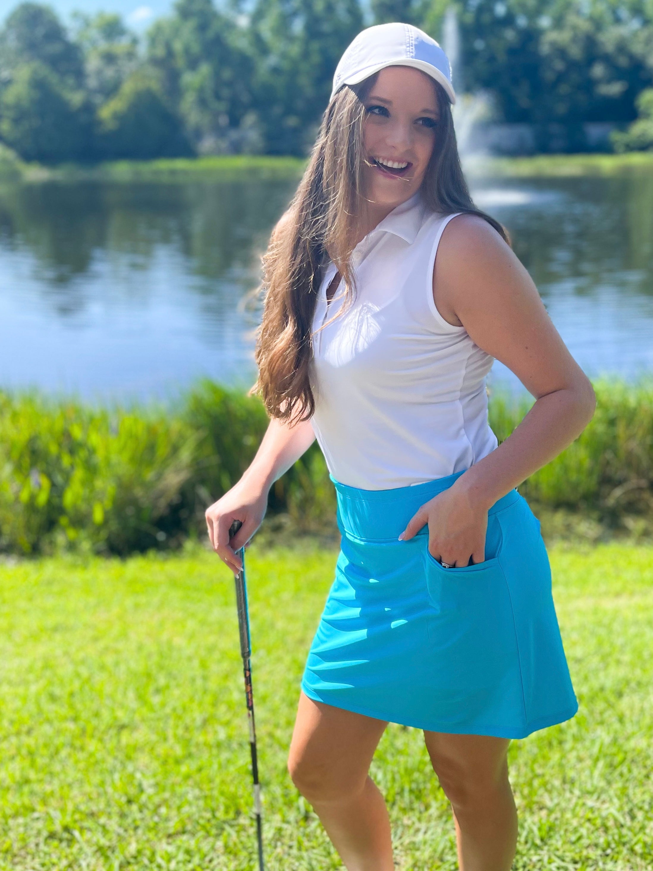 Bskinz Women's Knit Solid Stretch Pull-On 18" Skort-Turquoise