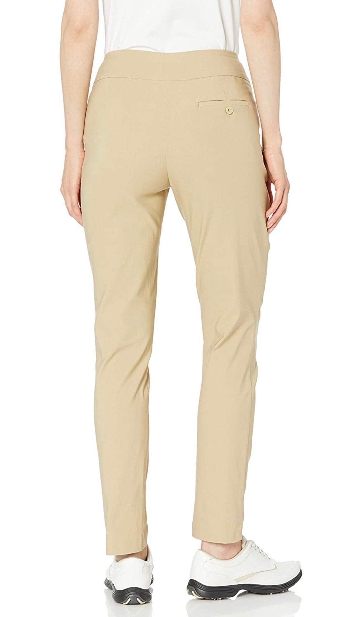 EP Pro Basic Women's Bi Stretch Pull On Golf Ankle Pant-Khaki and White
