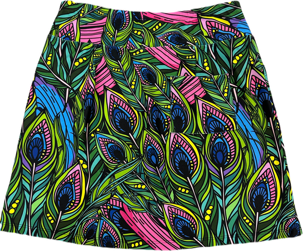 Bskinz Women's Knit Printed Stretch 18" Pull-On Skort-Peacock Paisley