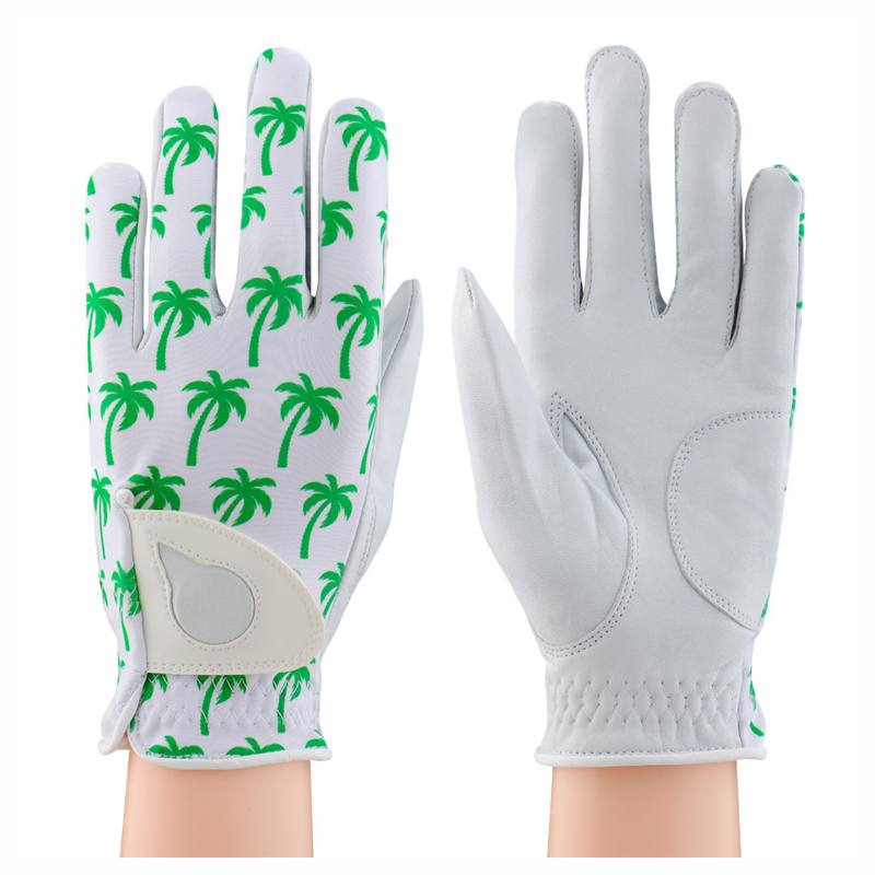 Golf Glove Printed Lycra and Leather palm with Matching Ballmarker-Palm Tree Print