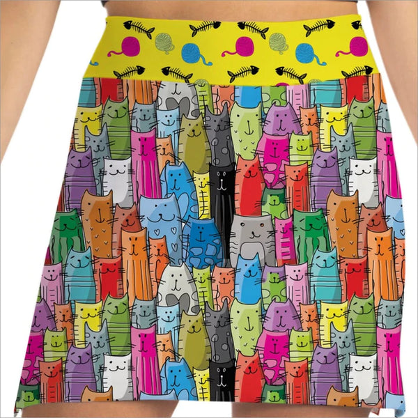 Skort Obsession 18" Two Pattern Skort-Meow Mix Print