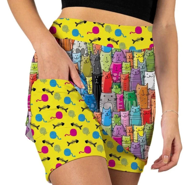 Skort Obsession 18" Two Pattern Skort-Meow Mix Print