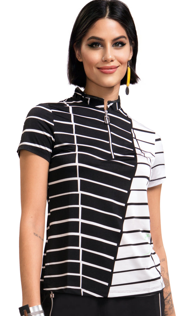 Jamie Sadock Zest Collection: Tamati Black/White Short Sleeve Shirt